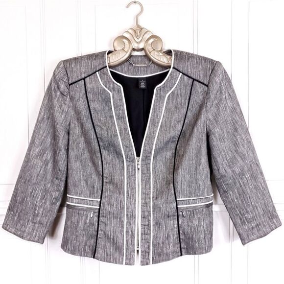 WHITE HOUSE BLACK MARKET Jacket 4 Lightweight Textured Linen Blend Stretch Zip - Picture 2 of 10